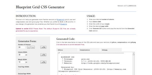 Blueprint Grid CSS Generator