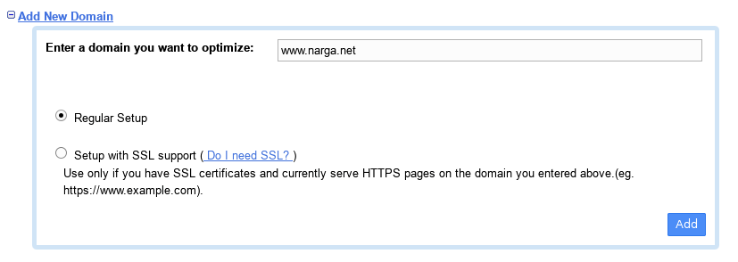 Speed Up WordPress with Google CDN based PageSpeed Technology 3 Add New Domain
