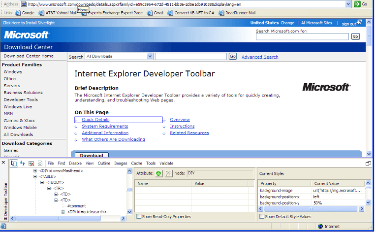 Internet Explorer Developer Toolbar