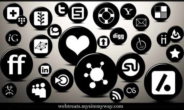 3D Glossy Black Button Social Networking Icons