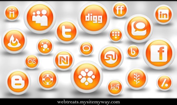 Glossy Orange Orb Social Media Icons