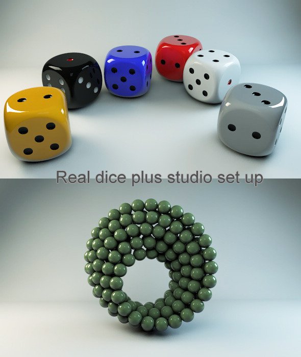 Real dice, Materials and studio scene