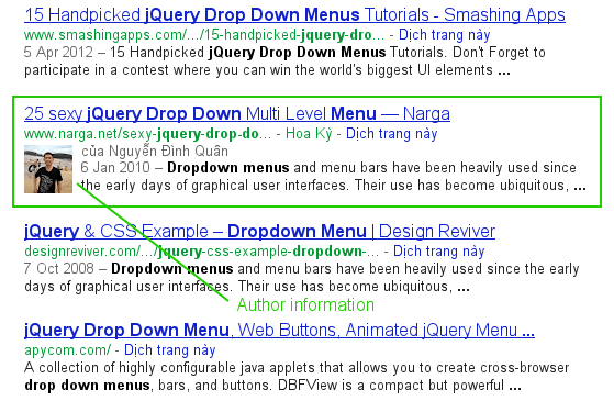 Author Information in Google Search Results