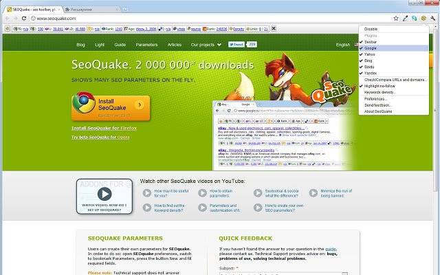 SEOquake is a SEO extension (toolbar) for Google Chrome