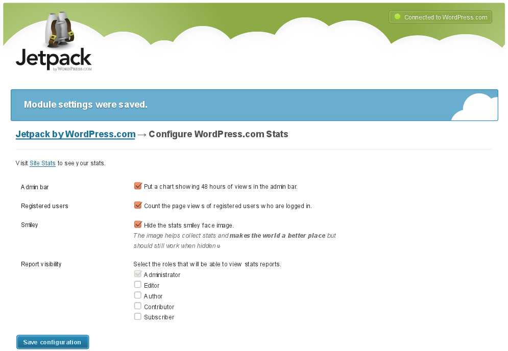 Jetpack Wordpress.com Stats Configuration