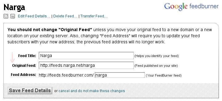 Change FeedBurner Original Feed