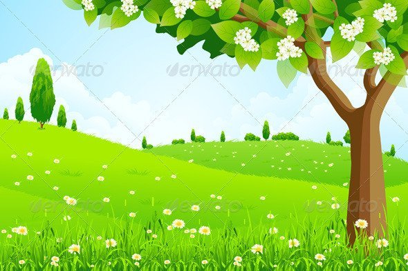 Green Landscape with Tree