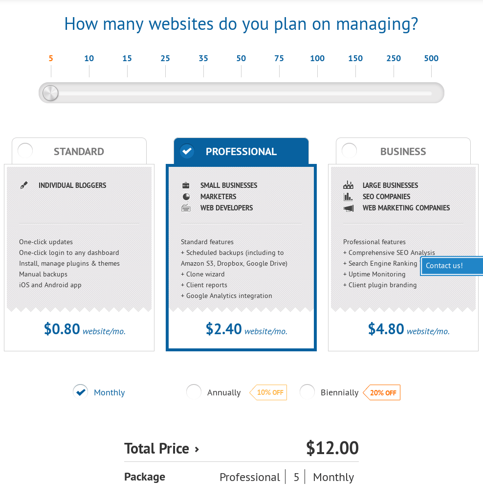 ManageWP Plans & Pricing