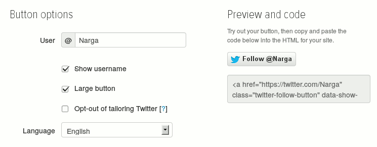 Follow Narga on Twitter button