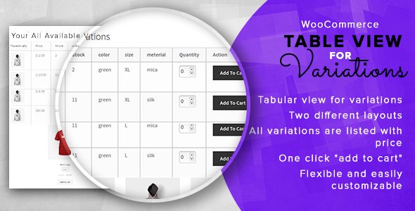 Woocommerce Table View For Variations
