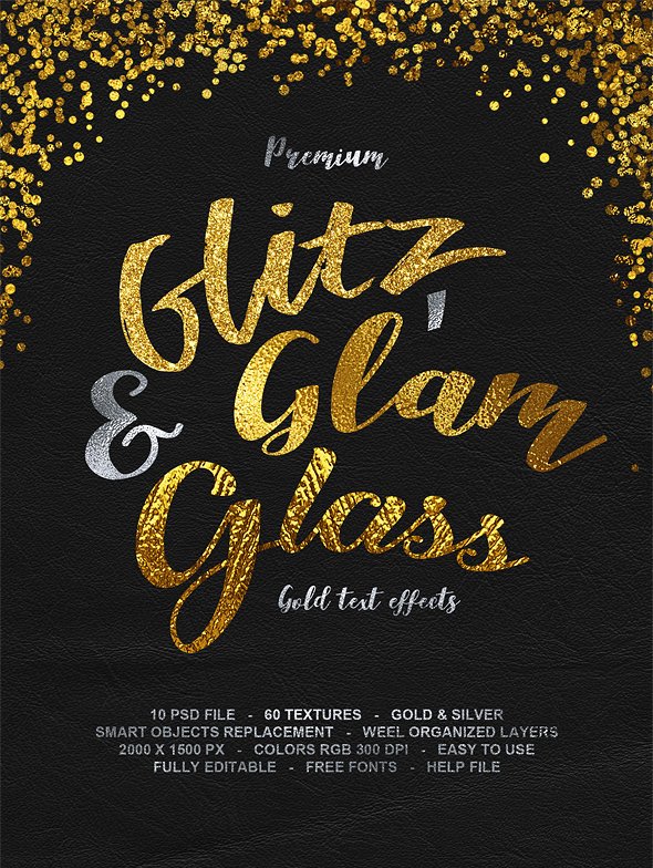 Glitz, Glam & Glass Gold Text Effects