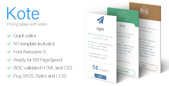 Kote - Pricing Tables With Editor