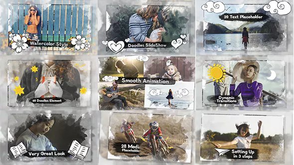 FRESH & FREE PREMIUM Web Elements in March 2019 13 Photo Slideshow \\ Watercolor & Doodles