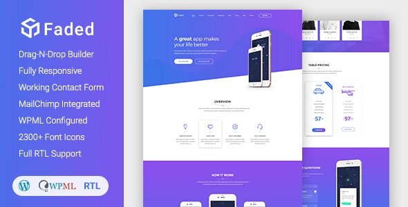 Faded - Responsive App Landing Page WordPress Theme