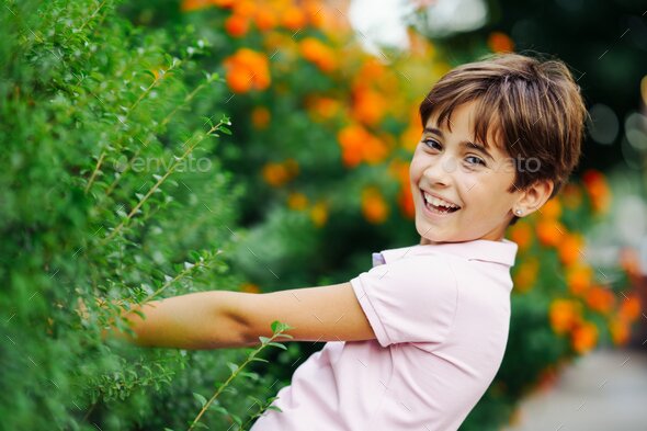 Little girl is having fun in an urban park