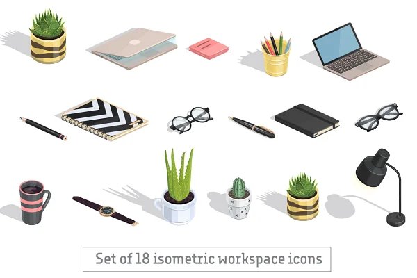 Set of 18 isometric icons