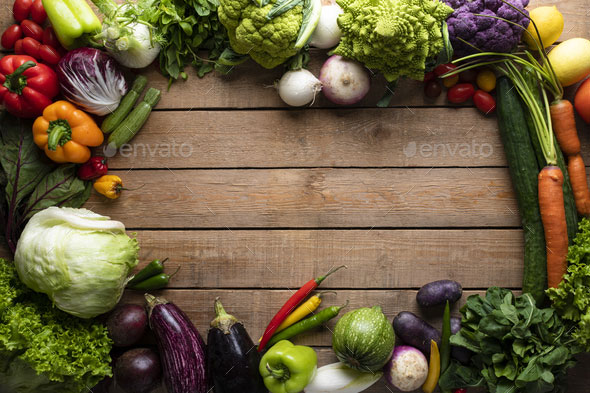 Healthy food, vegetables on a wooden table