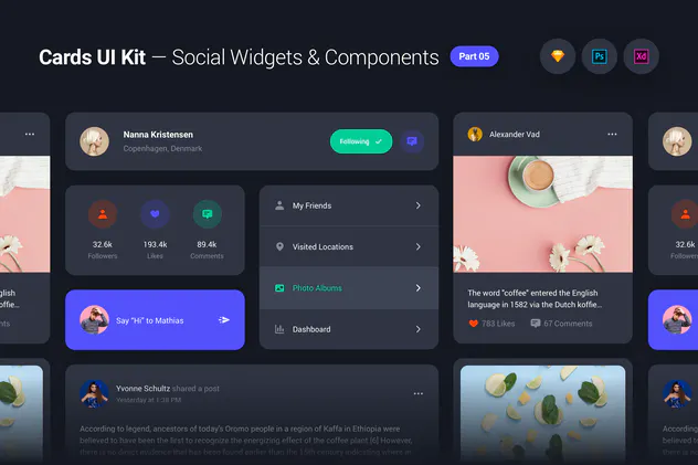 Cards UI Kit - Social Network Widgets